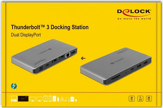 Stacion dokimi DeLOCK Thunderbolt 3 8K, 2x DisplayPort, USB, LAN Gigabit, SD/MicroSD, PD 60W, gri