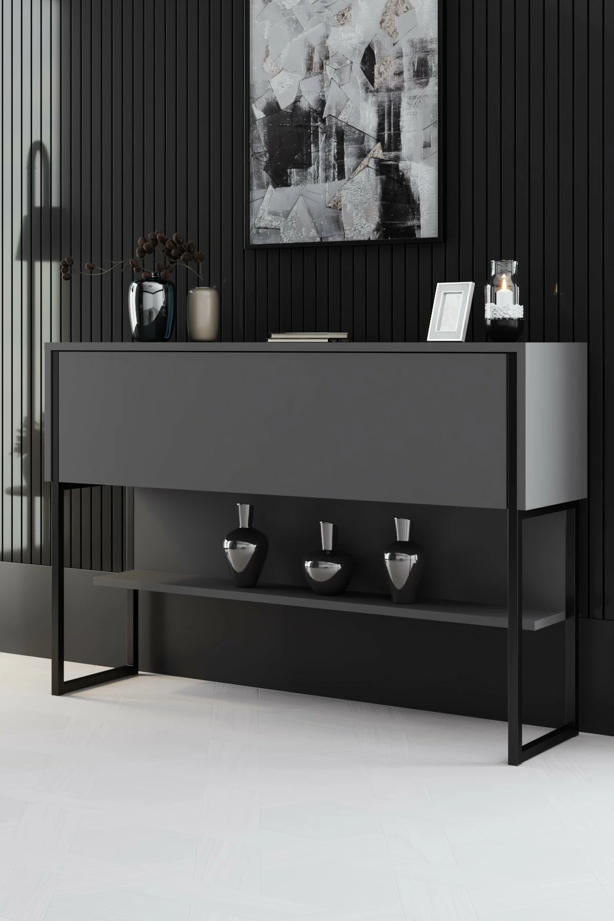 Komodë Hanah Home, Luxe, e zezë dhe antracit
