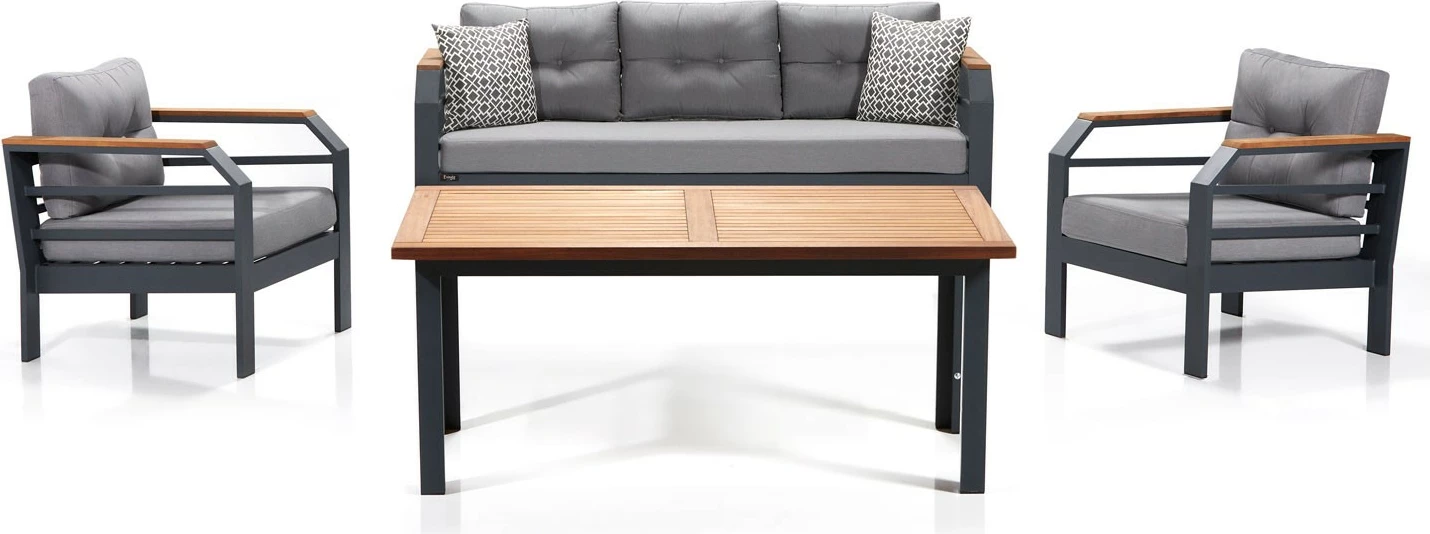 Set lounge për kopsht Skye Decor, 3+1+1+M, gri, e zezë