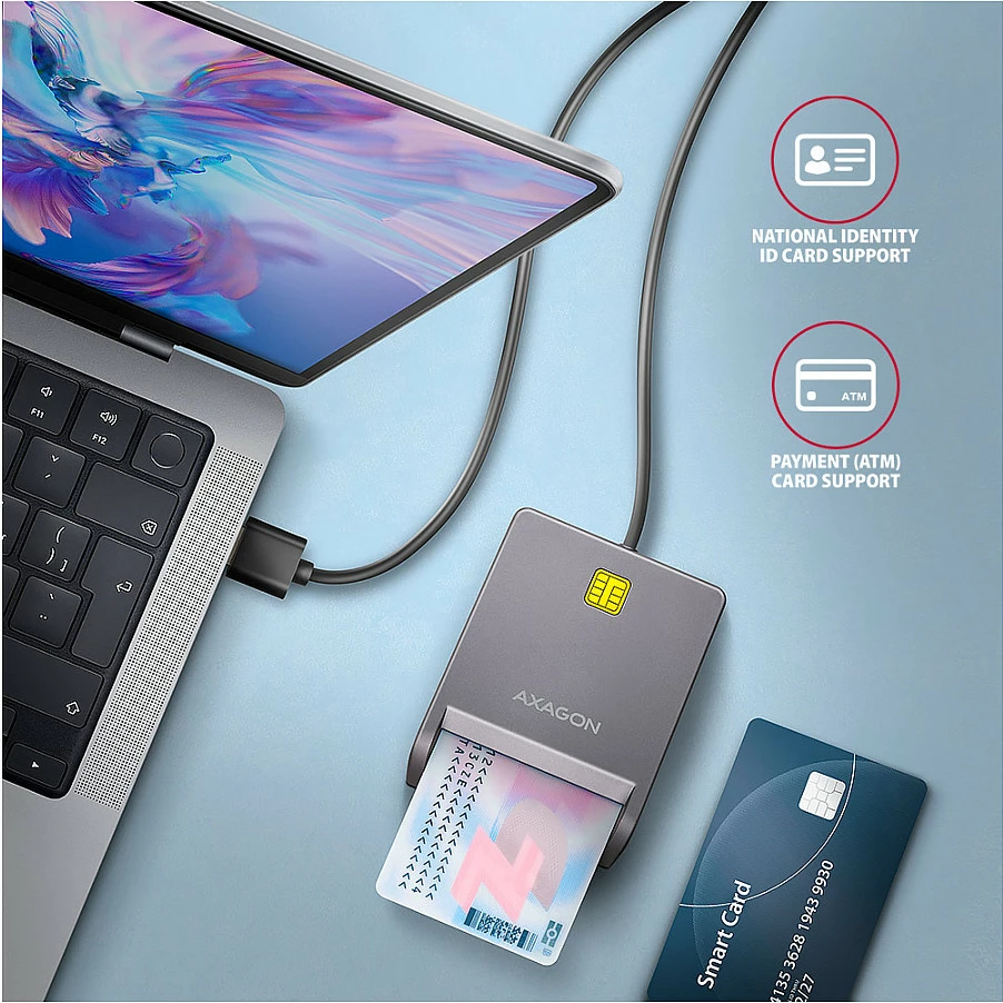 Lexues Smart Card Axagon CRE-SM3T, USB, i sheshtë, zi/gri