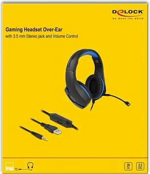 Kufje gaming DeLOCK, 3.5mm + USB, LED blu, me mikrofon, të zeza/blu