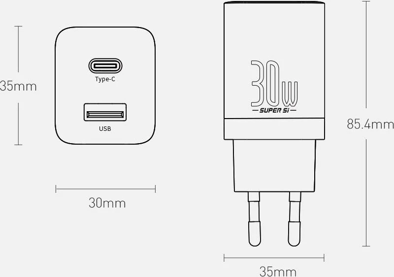 Karikues rrjeti Baseus Super Si Pro CCSUPP-E02 30W PD/QC, 1x USB-A + 1x USB-C, 3A, i bardhë