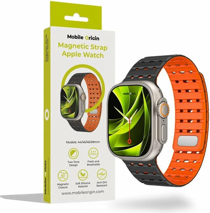 Rrip magnetik për Apple Watch Mobile Origin AWMS-01-BLK-ORG 42/44/45/46/49mm, zi/portokalli