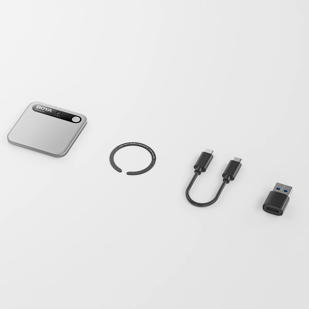 Regjistrues zëri BOYA Notra AI 64GB, USB-C/Bluetooth/Wi‑Fi, 24h, argjendtë