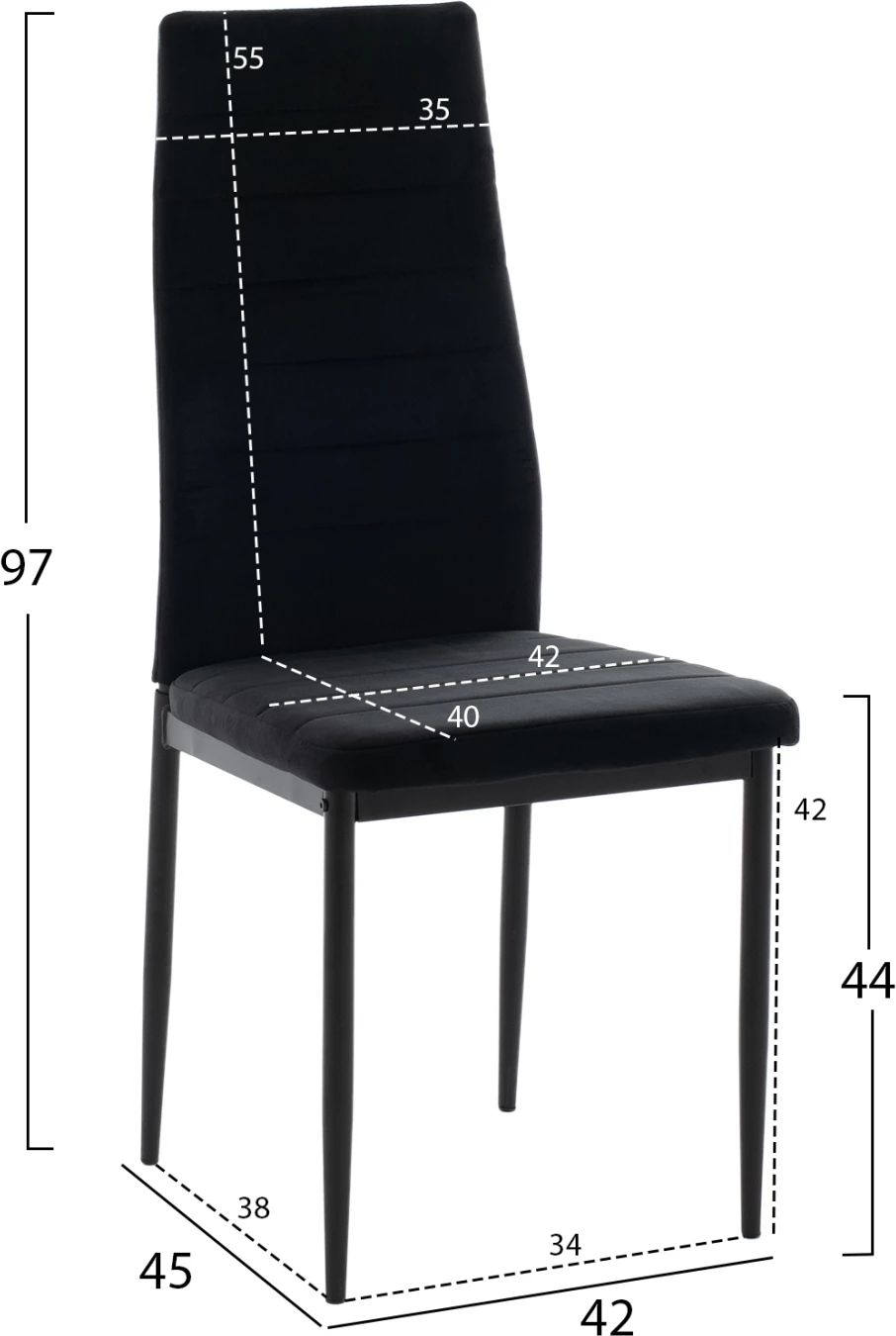 Karrige metalike, FH0037.34, kadife e zezë, me kornizë metalike, set prej 4 copash