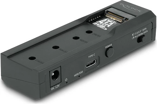 Konvertues USB Type-C DeLOCK për M.2 NVMe/SATA dhe SATA 2.5"/3.5", USB 3.2 Gen 2, i zi