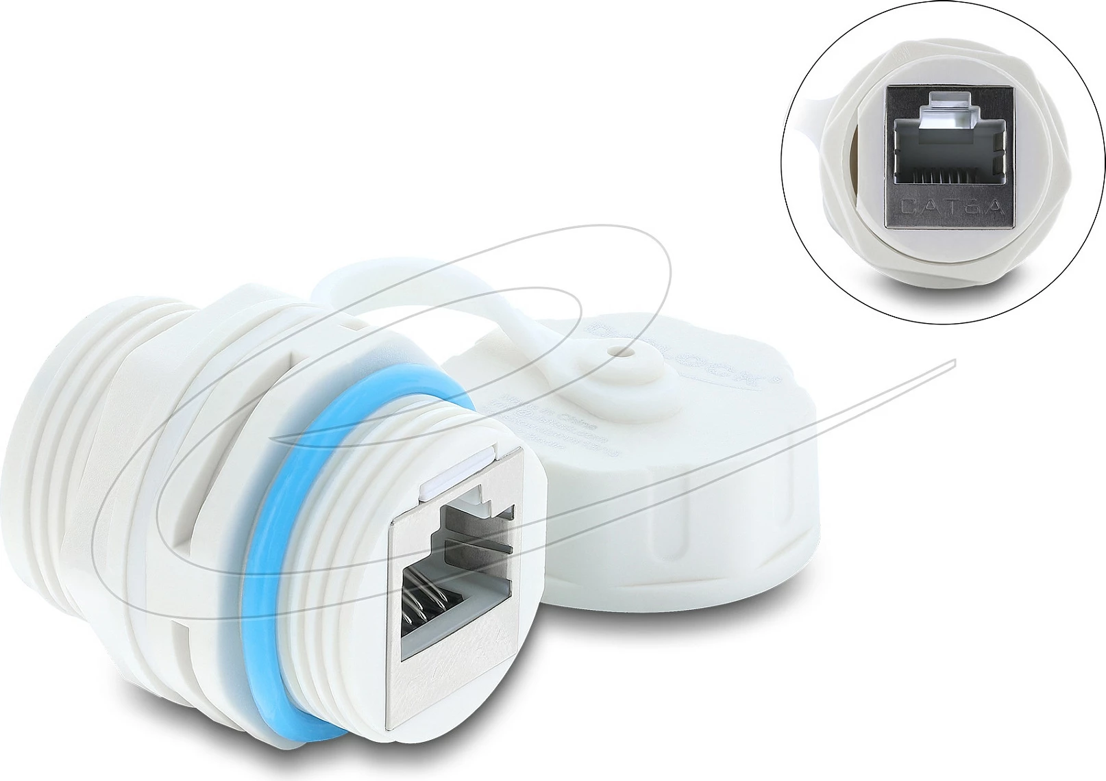 Bashkues RJ45 DeLOCK Cat6A, IP68, me fileto M23.5x1.5, i bardhë