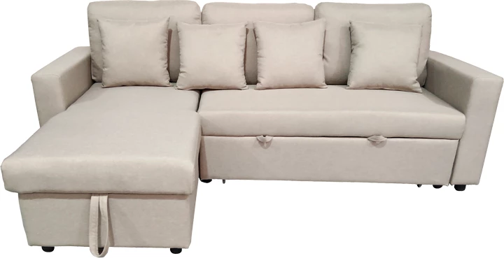 Divan qoshe me shtrat dhe depo, ngjyrë bezhë, Sorno, 224x146x90cm