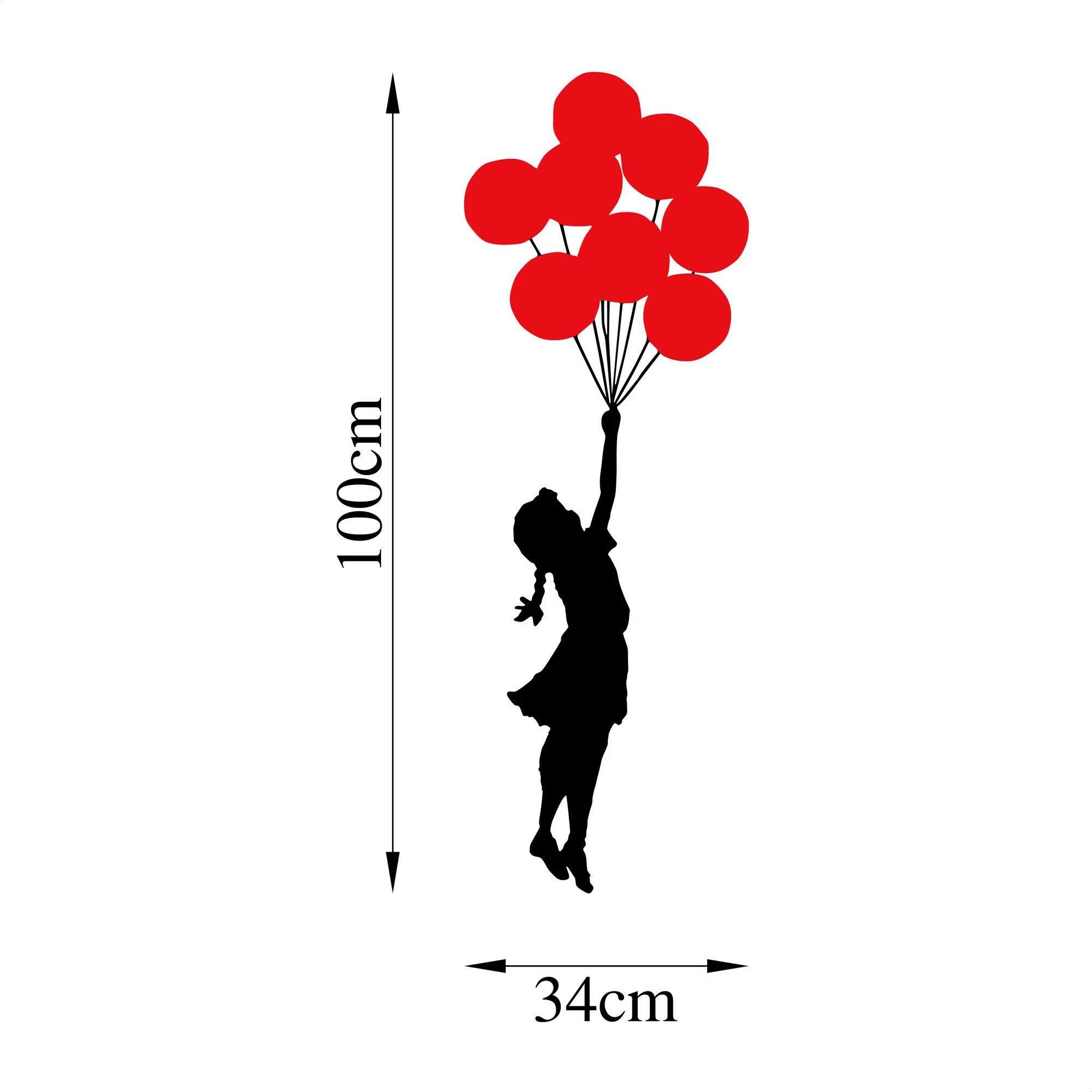 Aksesor dekorativ metalik për mur, Wallity Banksy - 11, ngjyrë e zezë dhe e kuqe, 100x34cm