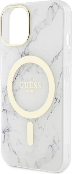 Mbështjellës Guess Marble MagSafe për iPhone 14 Plus 6.7", i bardhë