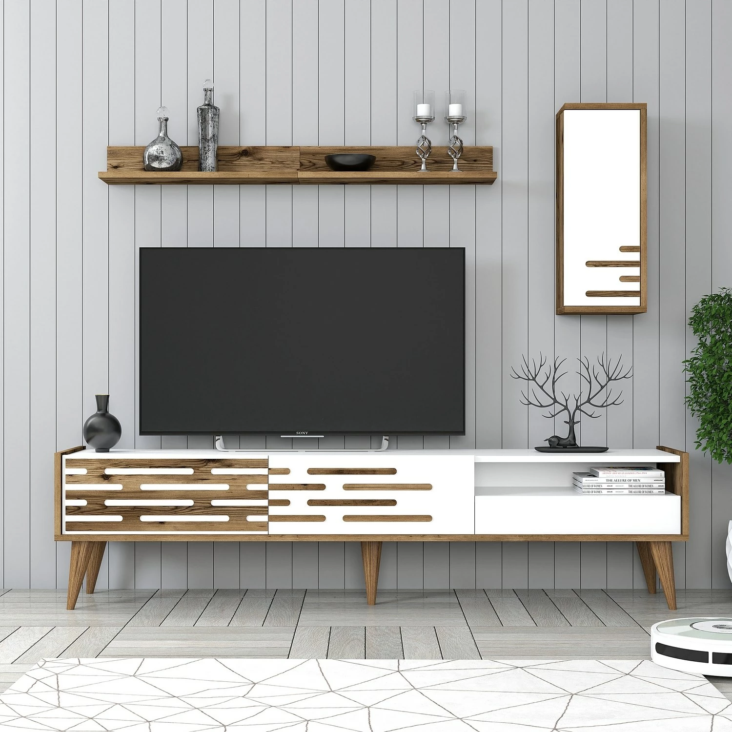 Komodë TV Hanah Home, Valensiya, ngjyrë arre dhe e bardhë