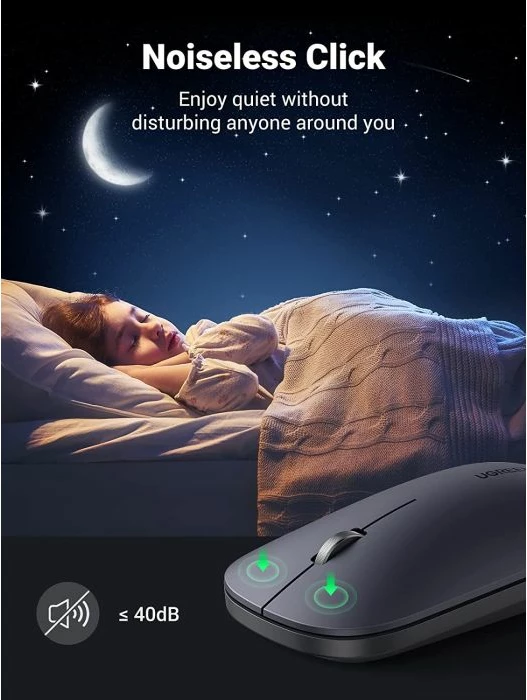 Maus UGREEN 90372 wireless 2.4GHz, silent, ultra i hollë, 4000 DPI, e zezë, Box