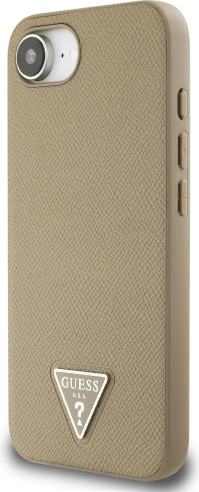 Mbështjellës Guess Grained Triangle MagSafe për iPhone 16e, Kafe