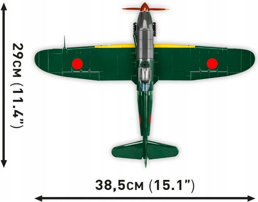 Set kockash ndërtimi Cobi Historical Collection WWII Kawasaki KI-61-I Hien (Tony) 5740, 324 pjesë, shkallë 1:32, me figurë piloti dhe bazë ekspozimi
