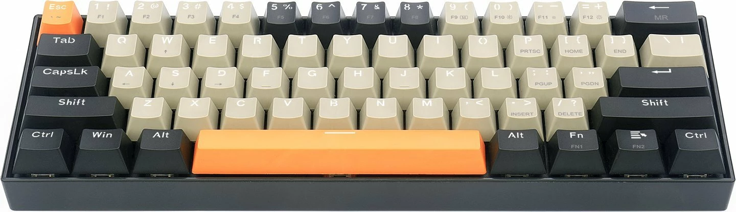 Tastierë mekanike gaming Redragon K606 Lakshmi, 60%, red switch, USB me kabllo 1.5 m, hot-swap, US layout, ndriçim i bardhë, gri/portokalli/zezë