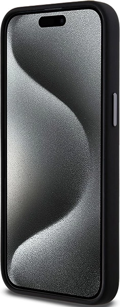 Mbështjellës DKNY Liquid Silicone Metal Logo për iPhone 15 Pro Max, i zi