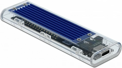 Kasë eksterne DeLOCK për SSD M.2 NVMe PCIe, USB-C 10Gbps, transparente, Blue