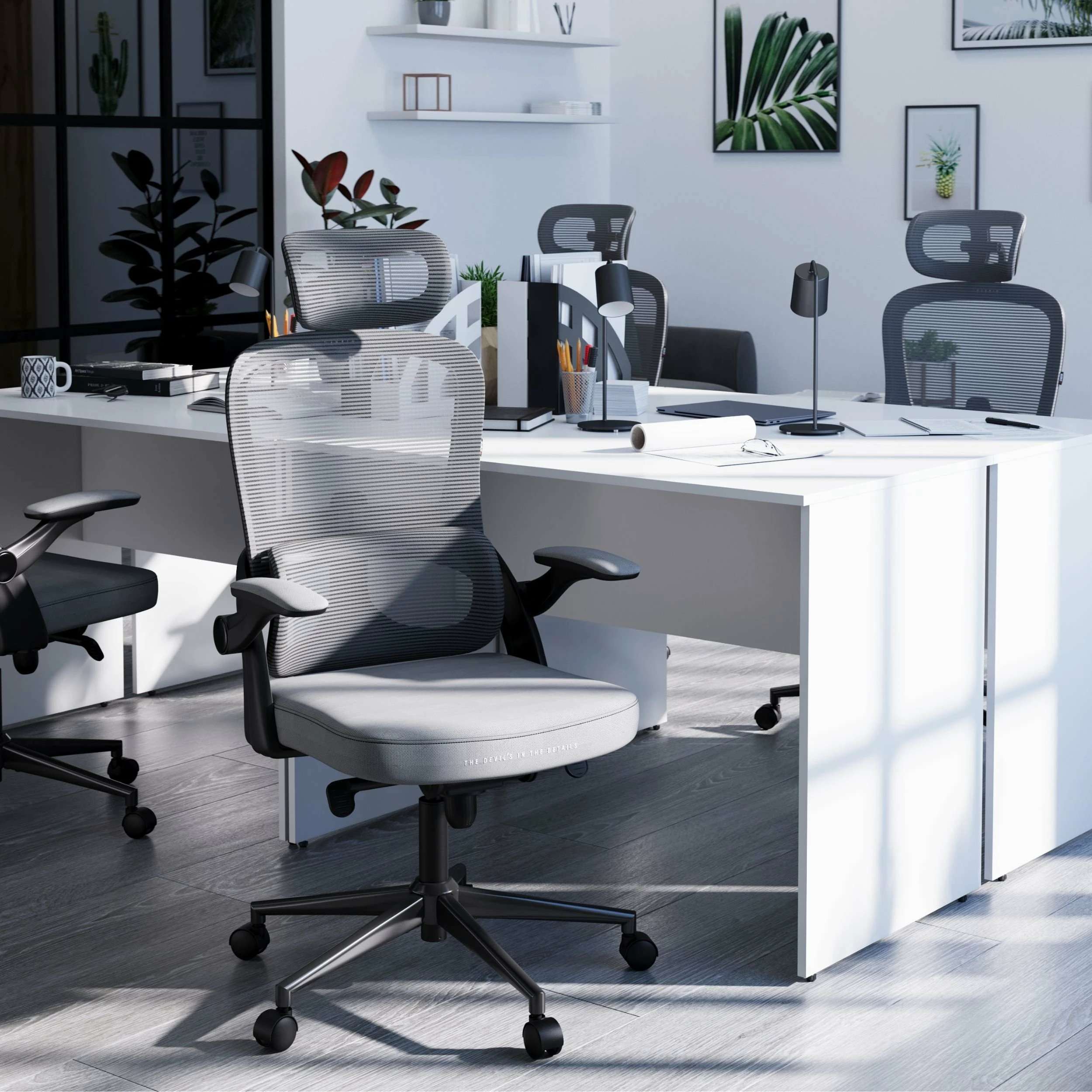 Karrige zyre ergonomike Diablo Chairs V-Light, rrjetë mesh, 3D mbështetëse krahu, gri