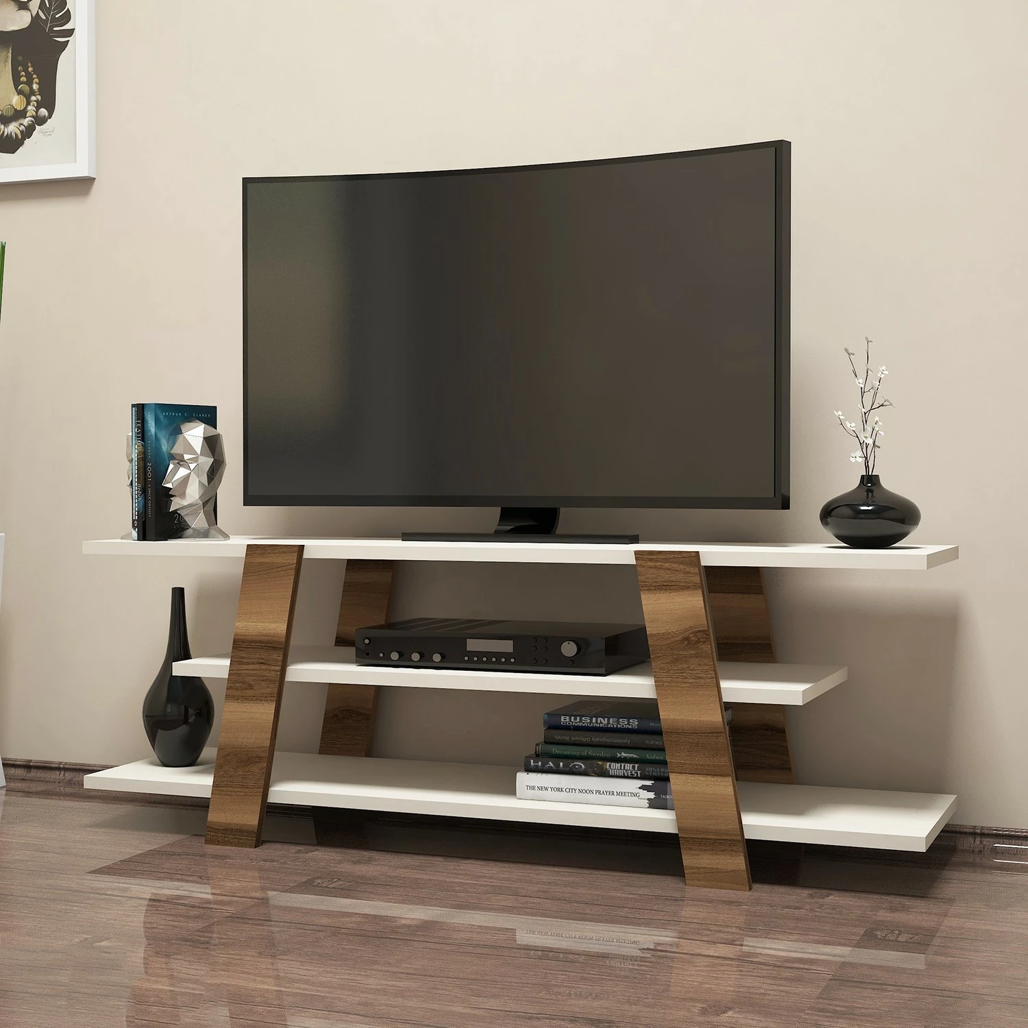 Komodë TV Hanah Home, ngjyrë lisi dhe krem, Flower
