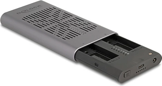 Enclosure ekstern SSD DeLOCK për 2x M.2 NVMe, USB-C, funksion Clone, 10 Gbit/s, Gri