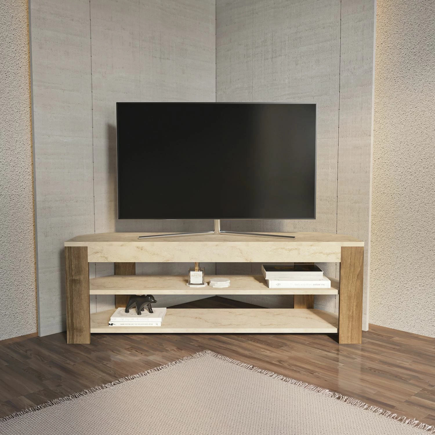 Komodë TV Skye Decor, e bardhë, lisi oud