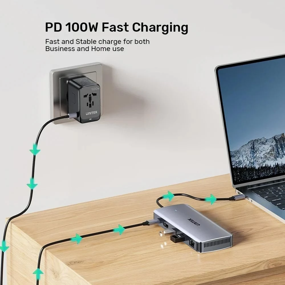 Hub USB-C UNITEK Active, 10Gbps, M.2, HDMI, PD 100W, Gri