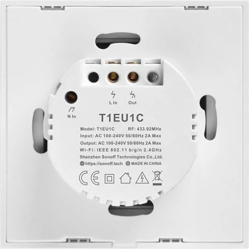 Switch i mençur muror Wi‑Fi + RF433, SONOFF T1EU1C-TX, 1-kanal (EU), i bardhë