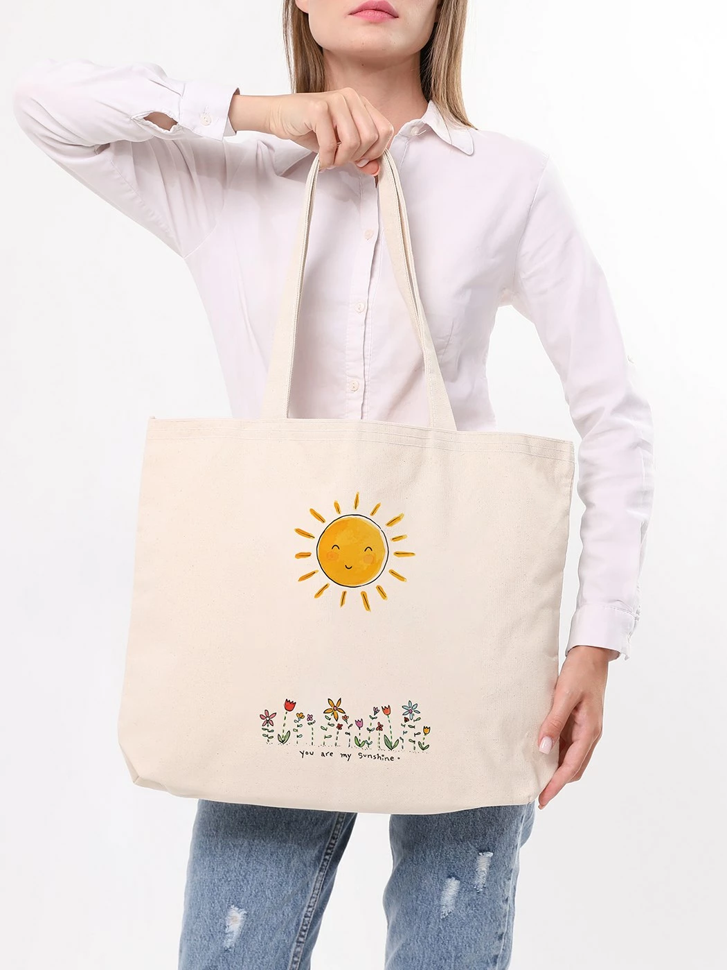 Torbë tote Zoozie Bags, krem, 47x36x8cm