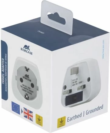 Adapter udhëtimi RIVACASE PS4401 EU në UK, 13A, 3250W, i bardhë