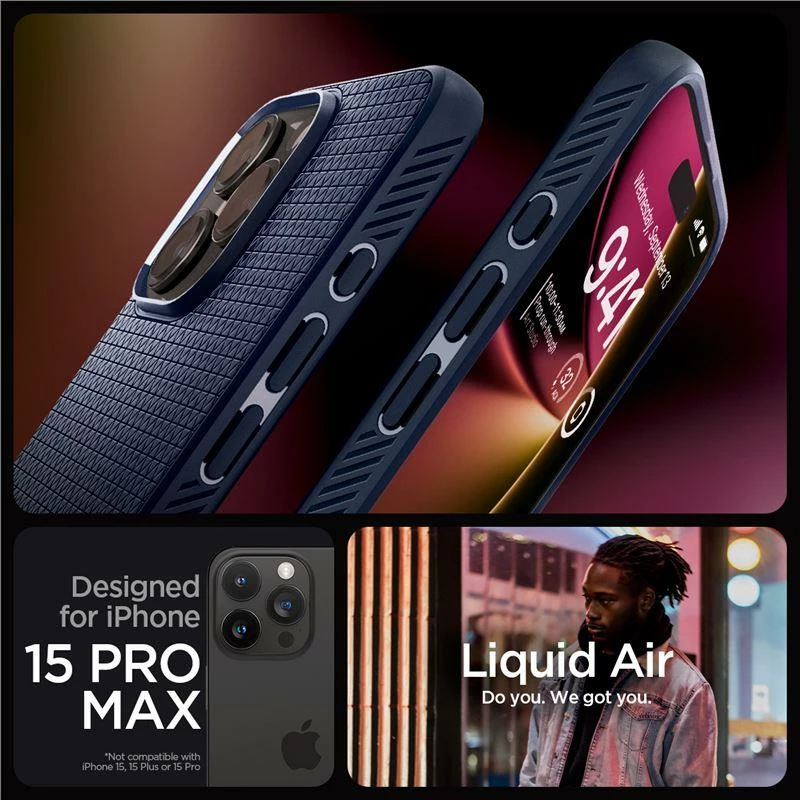 Mbështjellës Spigen Liquid Air për iPhone 15 Pro Max, Blu