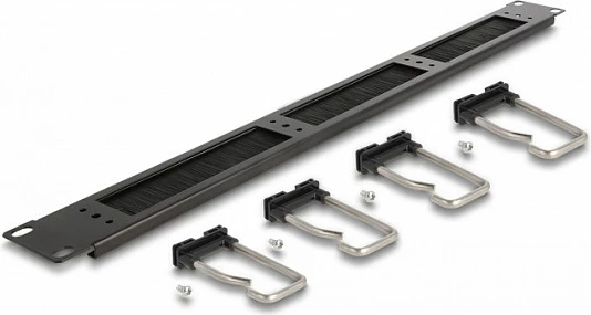 Panel menaxhimi kabllove DeLOCK 19" 1U me brushë dhe 4 grepa metalik, i zi/metalik