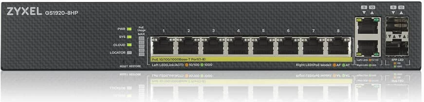 Switch ZyXEL GS1920-8HPV2, Managed Gigabit Ethernet, PoE, E zezë