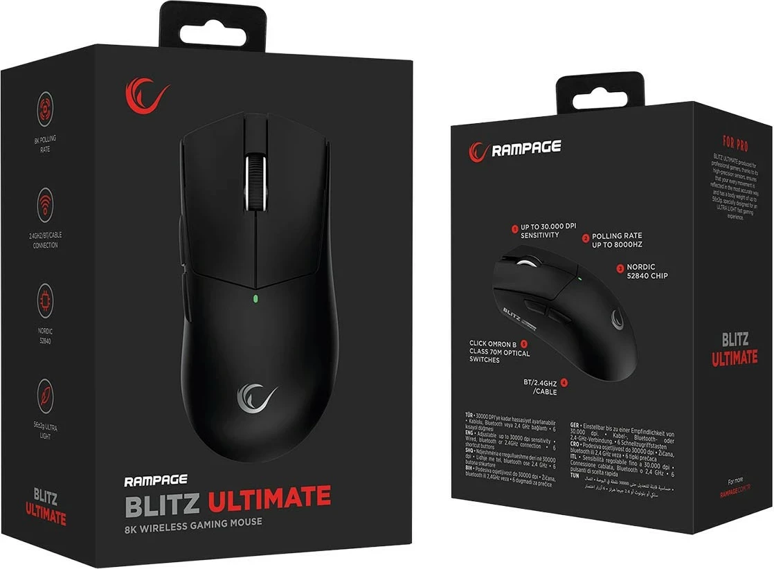 Maus gaming Rampage Blitz Ultimate, pa kabllo, 30000 DPI, i zi