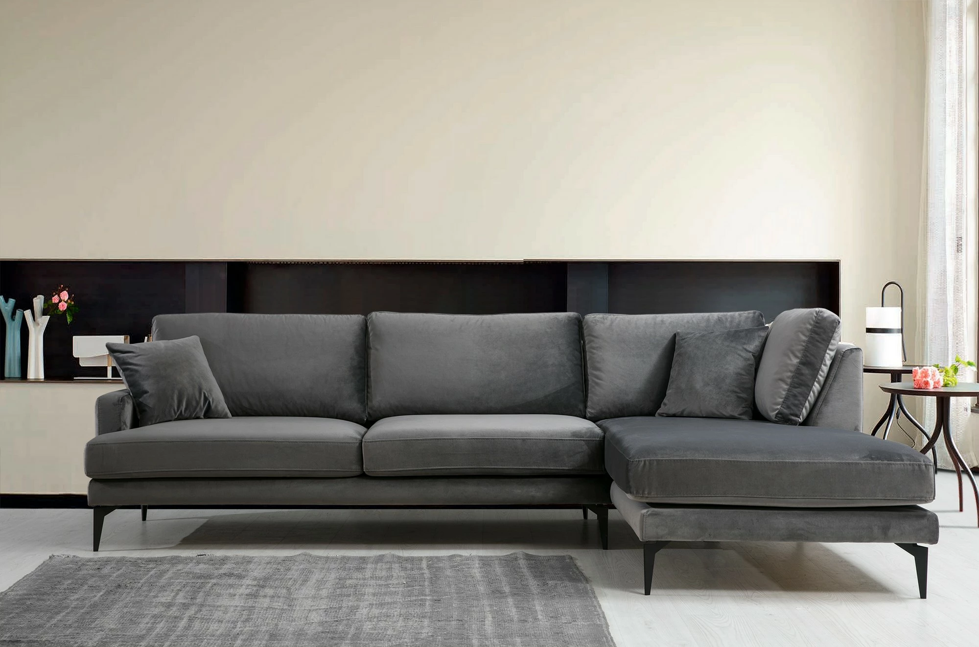 Këndare Papira, kënd i djathtë, ngjyrë antracit, 283x180x90cm