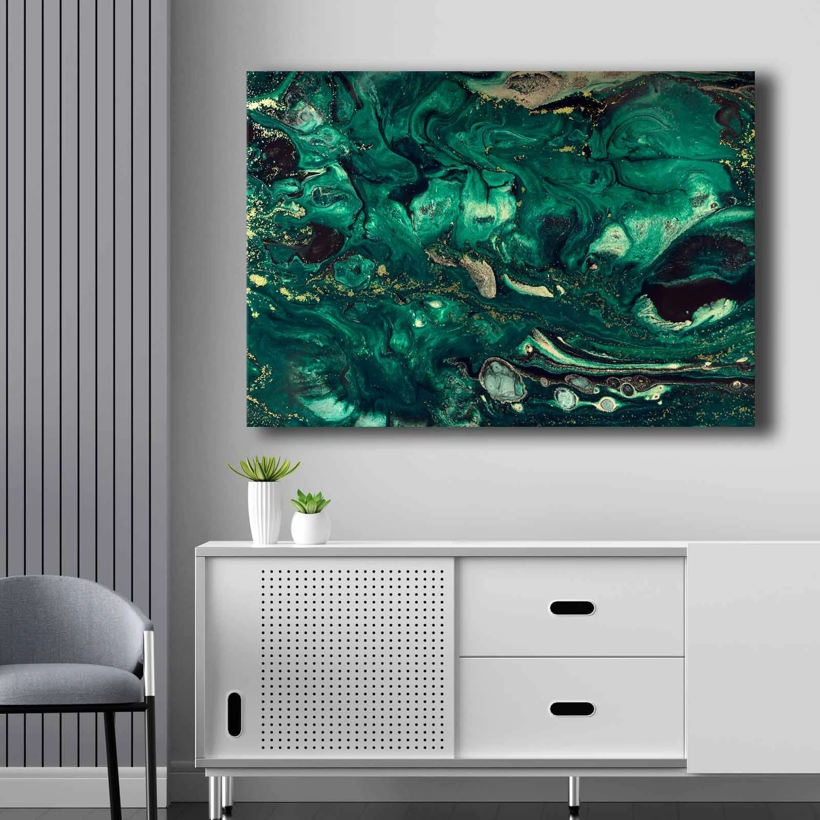 Pikturë dekorative në kanavacë, ngjyra e gjelbër, krem, ari, e zezë, 70x100cm, Wallity 70100NISC-019