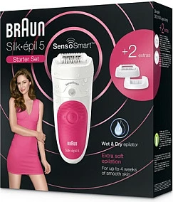 Epilator Braun Silk-épil 5 5-500, Wet & Dry, 28 piskatore, 2 shpejtësi, Pink/White