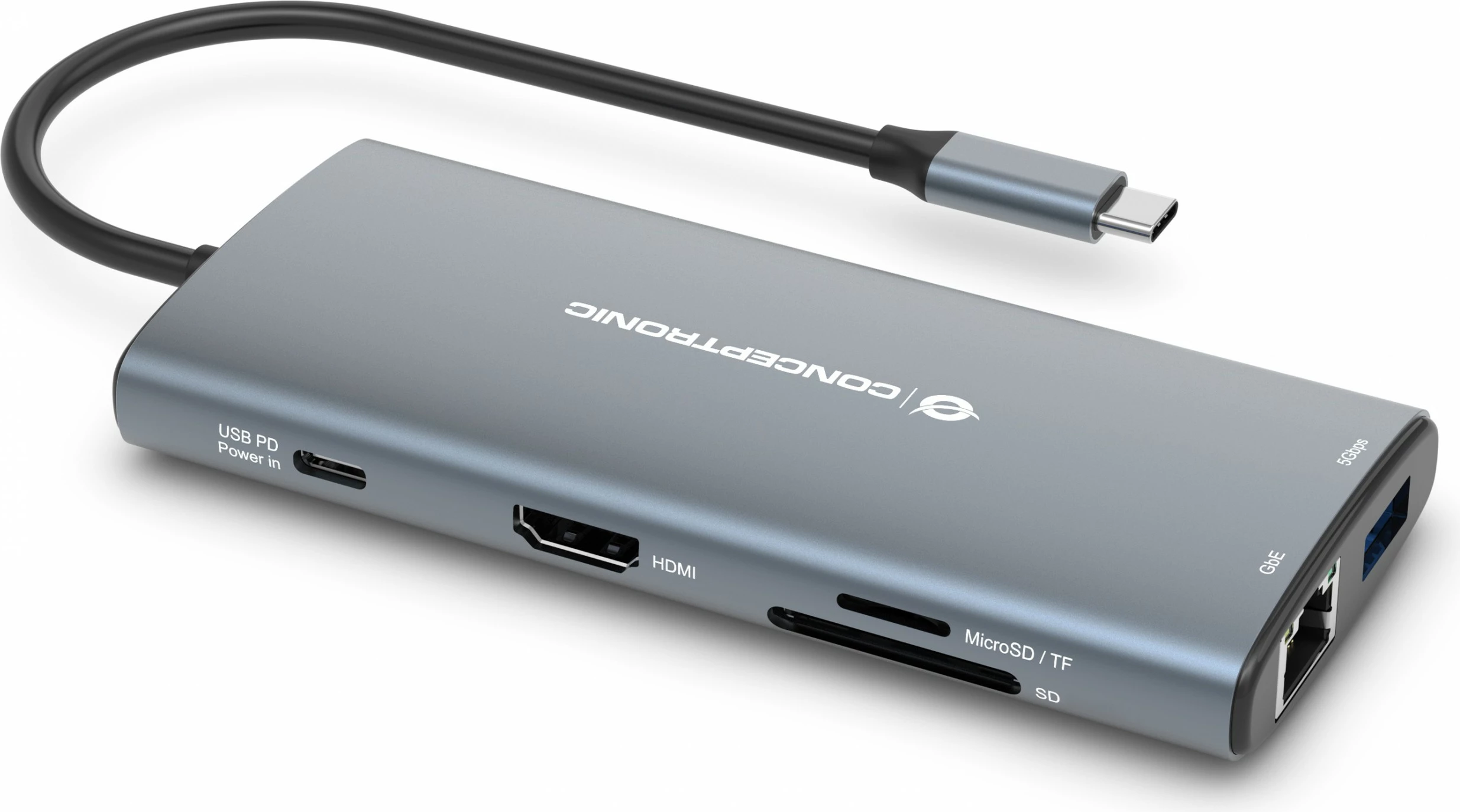 Dock Conceptronic 10-1 USB-C HDMI 2xUSB-C 3xUSB-A 20cm gri