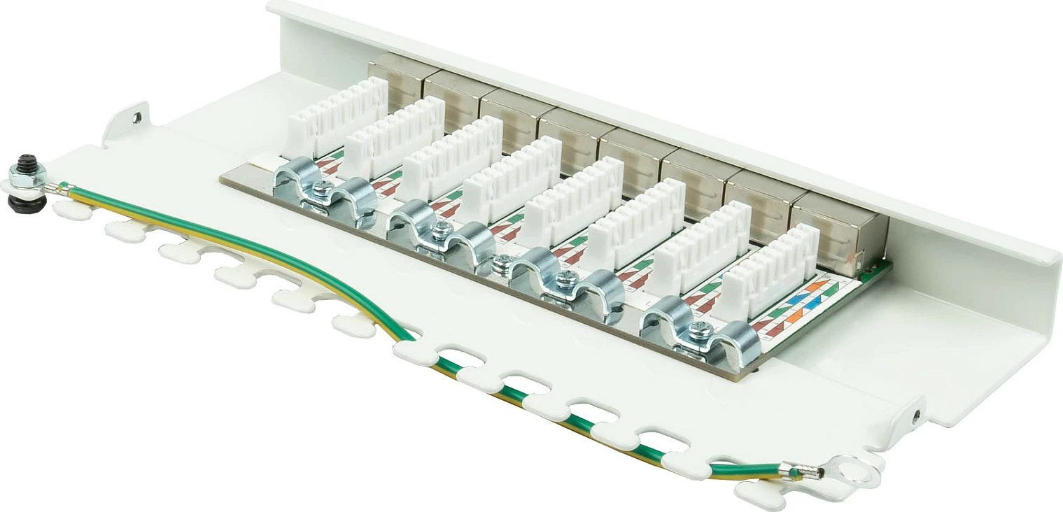 Patch panel rrjeti GoodConnections GC-N0119, 8x RJ-45, Cat6a, S/UTP, 0.5U, e bardhë