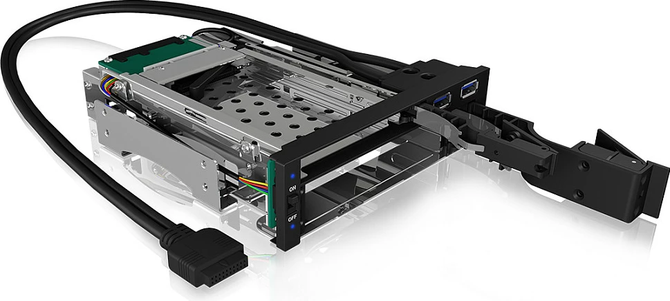 Baj 5.25" ICY BOX IB-174SSK-U për 1x 3.5" + 1x 2.5" SATA, hot-swap, 2x USB 3.2 Gen1, i zi