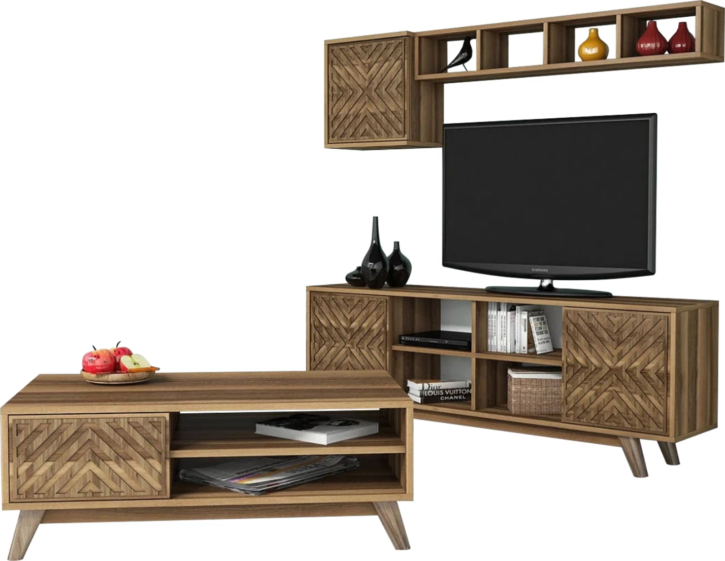 Kompozim për dhomë ndeje, FH11853.01, 2 pjesë, melaminë, ngjyrë arre