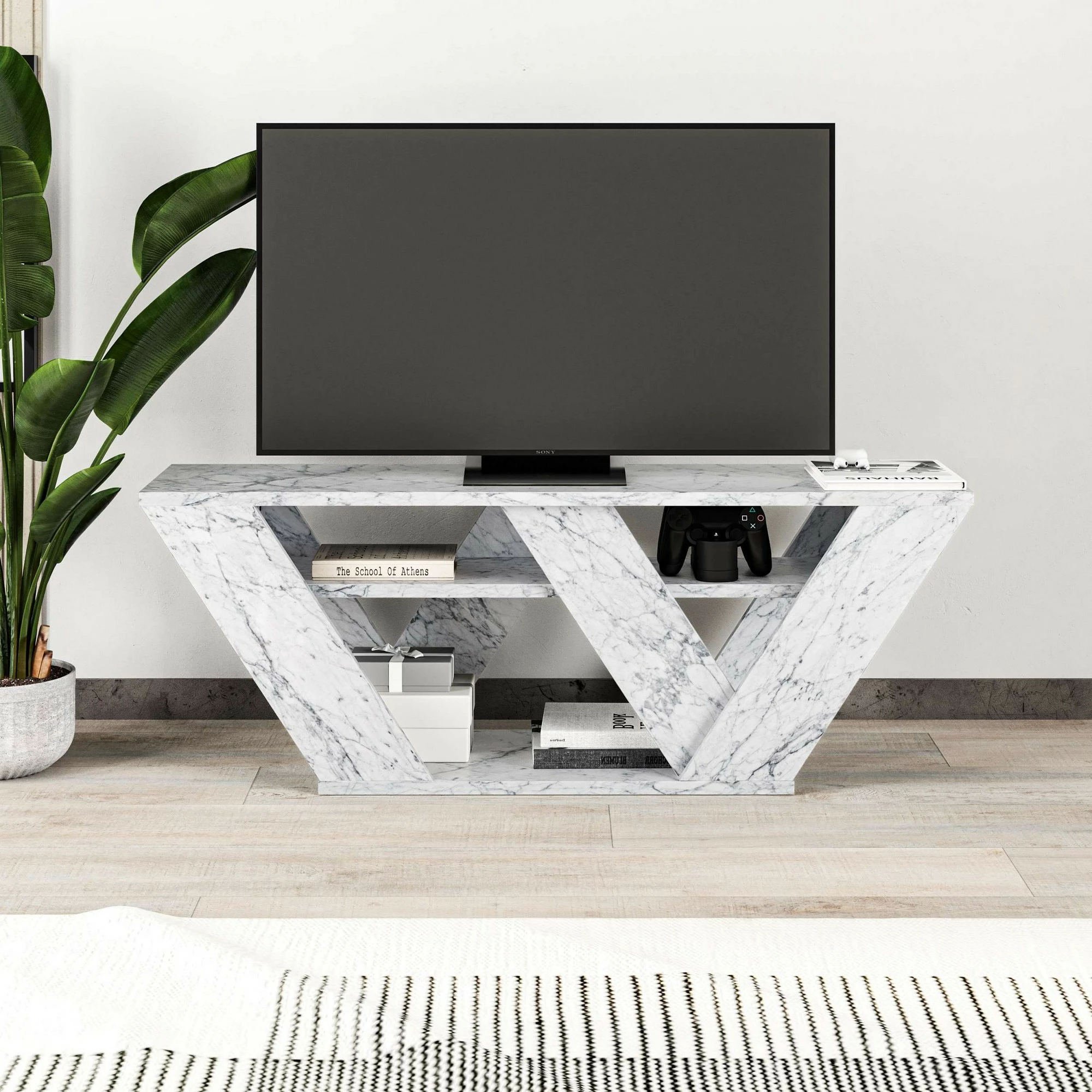 Komodë TV Skye Decor, ngjyrë mermeri Carrara
