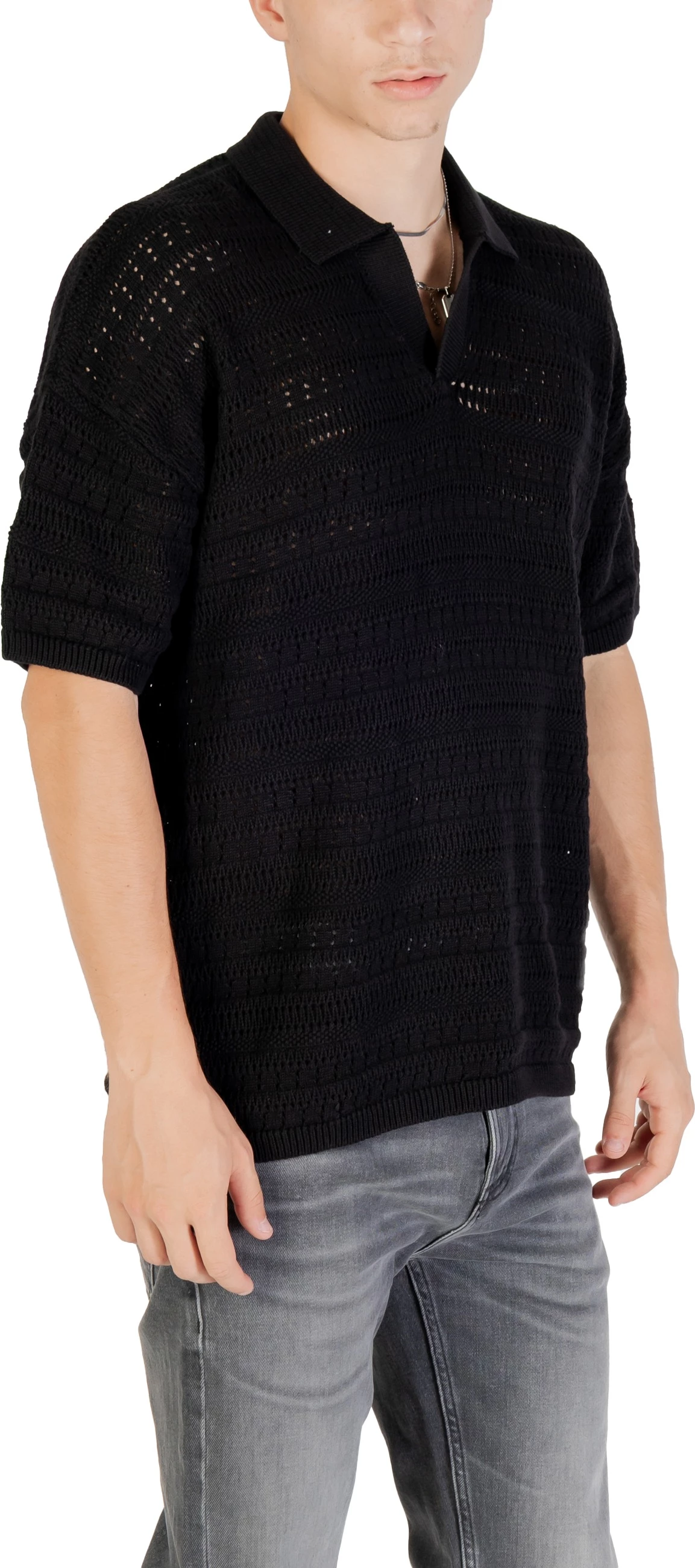 Xhemper polo me mëngë të shkurtra për meshkuj Only & Sons ONSGRAYSON DS 5 CHOCHET 22031835, i zi [Madhësia: XXL]