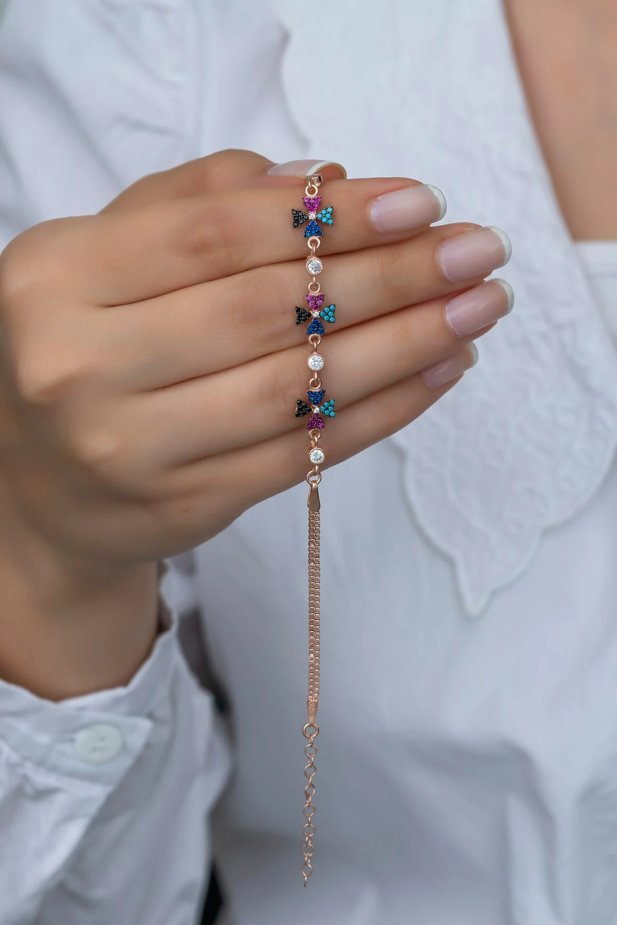 Byzylyk argjendi, Jumeon, NRZ99355, ngjyrë rozë e artë, fuchsia, kaltër deti, kaltër