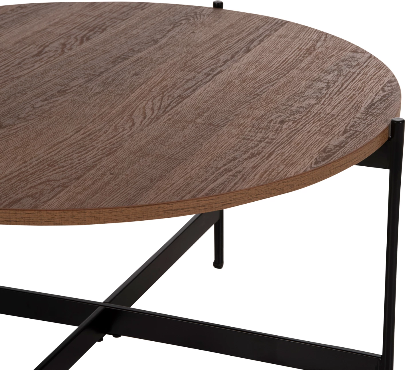 Tavolinë kafeje FH9588.04 MDF ngjyrë arre, bazë metalike e zezë Φ80x45H cm