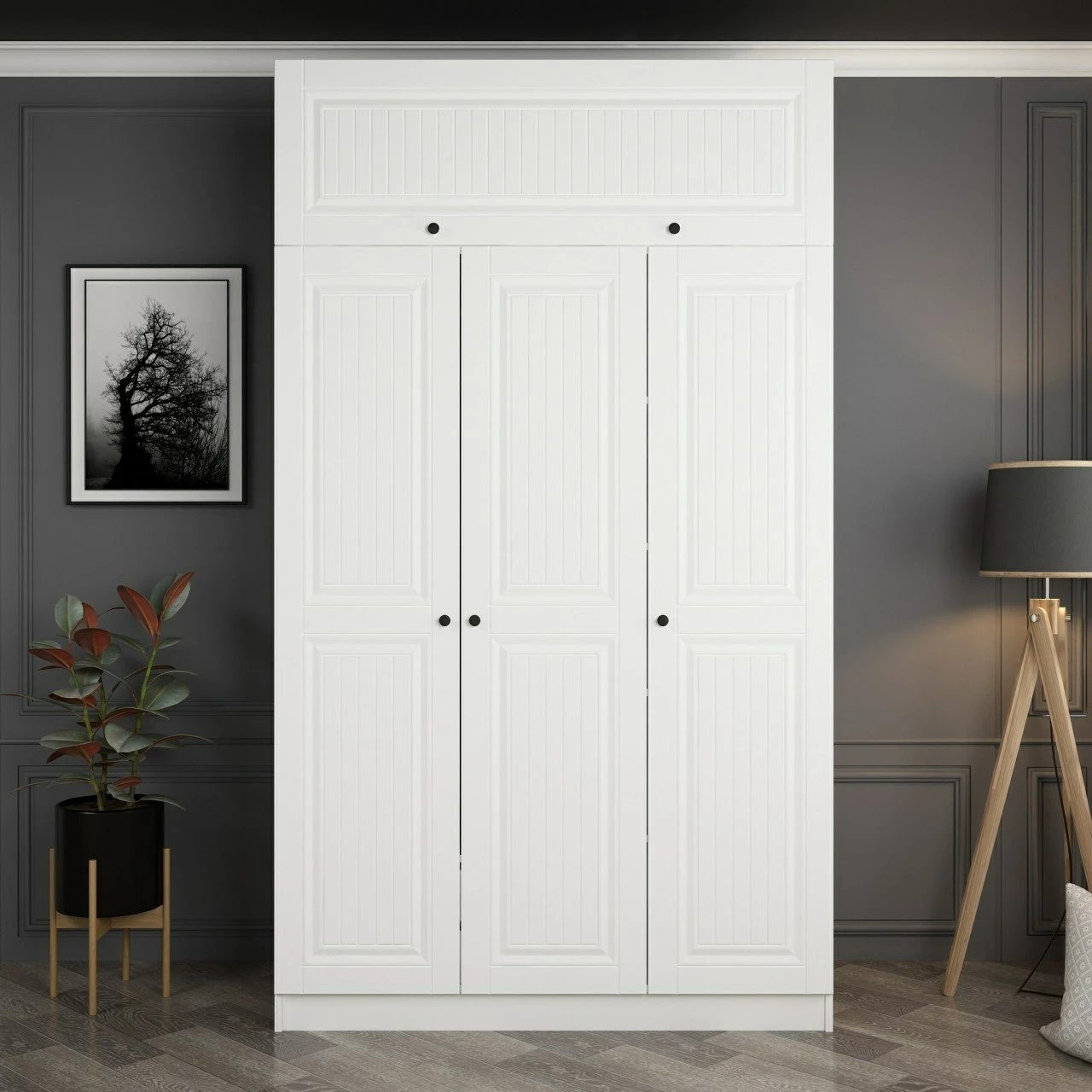 Dollap i bardhë me 3 dyer, 2 sirtarë, Skye Decor, 135x235x52cm