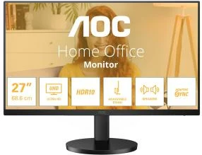 Monitor, AOC, U27B3AF, 27" UHD 4K 60 Hz, HDR10, Adaptive Sync, altoparlantë të integruara, këmbë me rregullim lartësie, e zezë