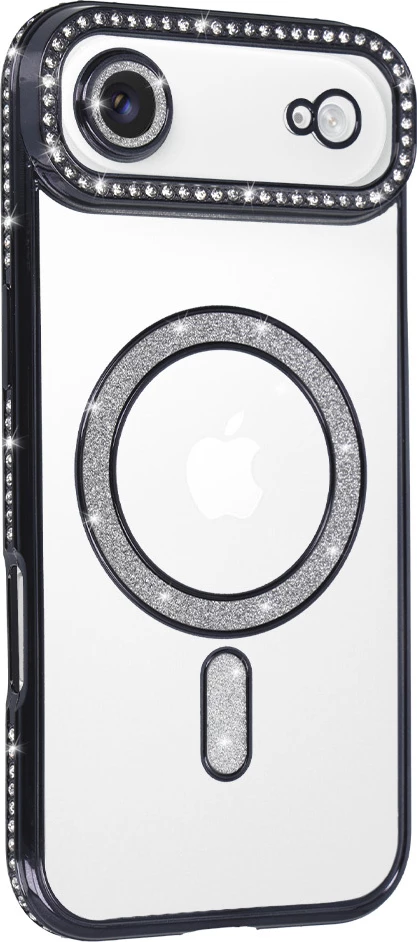 Mbështjellës silikoni MagSafe ONASI 23888 për iPhone 17 Air, transparent i zi me glitter