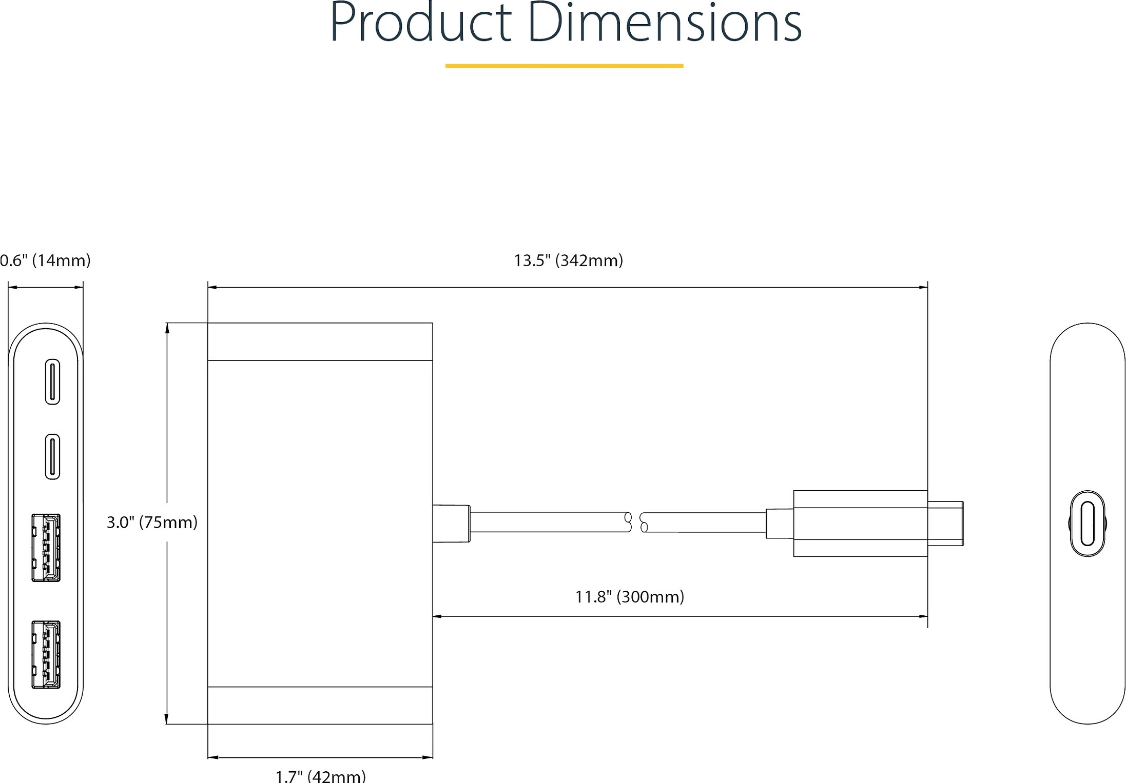 Hub USB-C StarTech 4-Port, 2x USB-A + 2x USB-C, 100W Power Delivery, 5Gbps, kabllo 30cm, gri