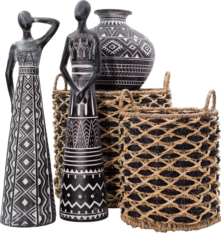 Vazo dekorative MAYA, polirezine, 25x25x22cm, e zezë e bardhë