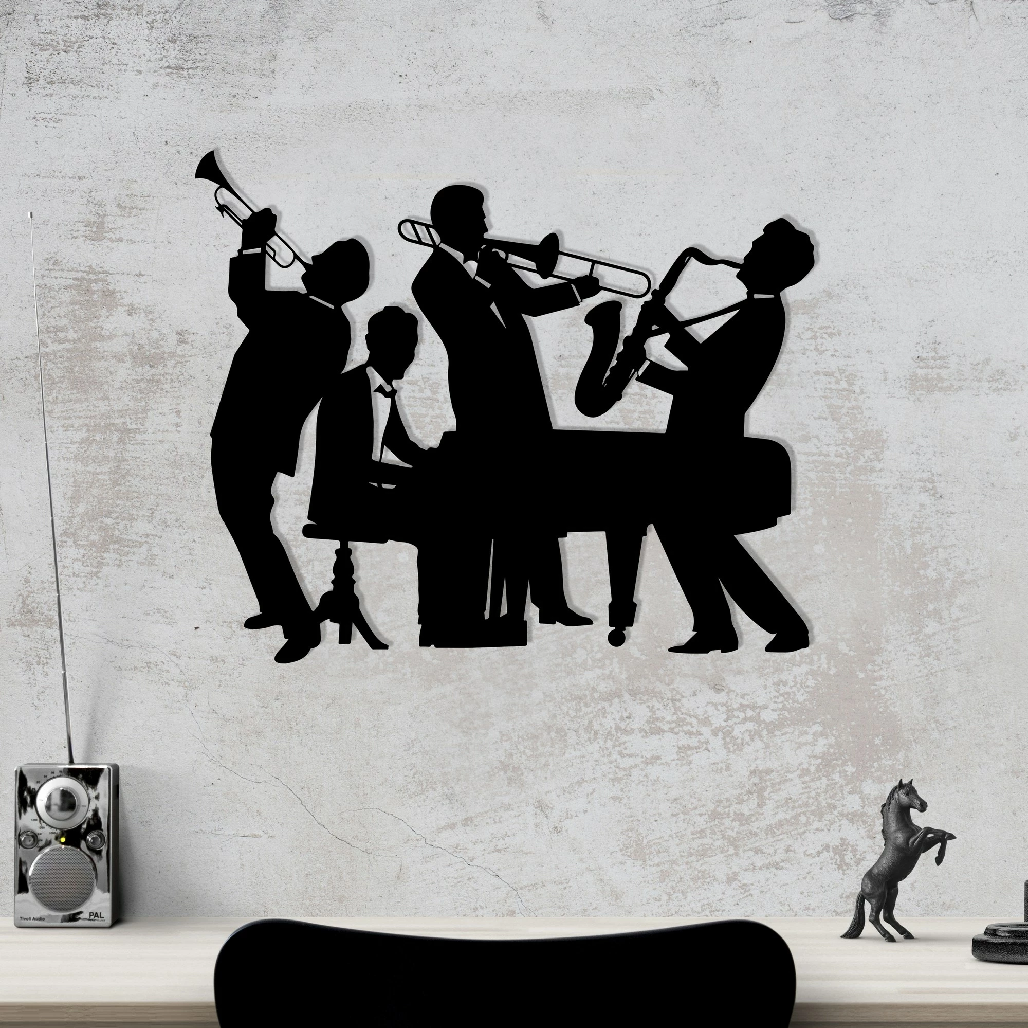 Aksesor dekorativ metalik për mur, Titanic Jazz, Wallity, ngjyrë e zezë